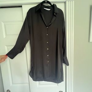 Black satin button down dress